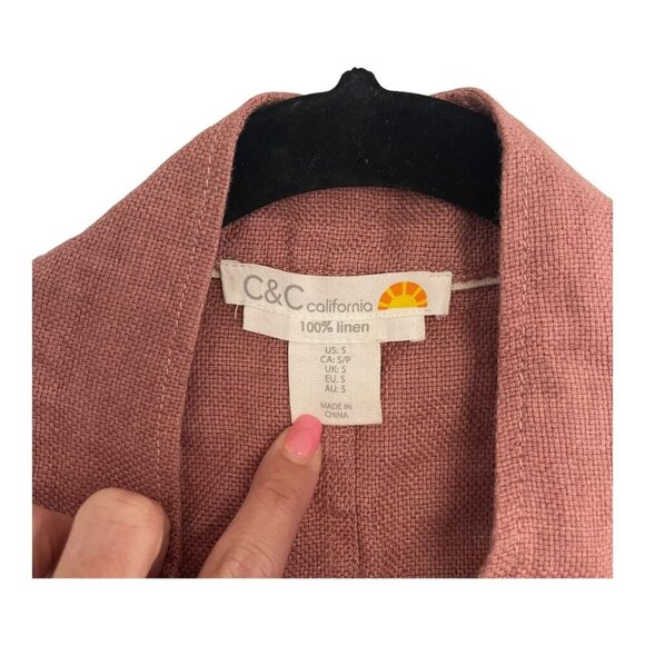 C&C California Size S Linen Jacket Rust Drawstring Hem Button Closure Pockets - Picture 2 of 7